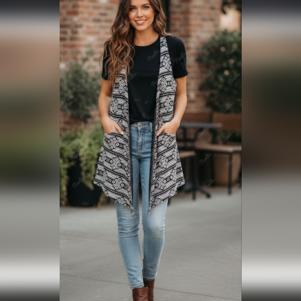 Annianna Black and White Textured Cardigan